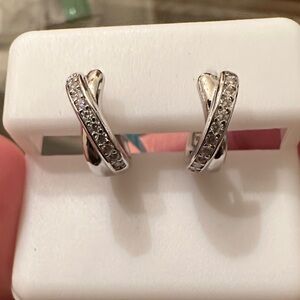 Sterling Silver Crisscross Hoop Earrings .20 ctw 
Moissanite